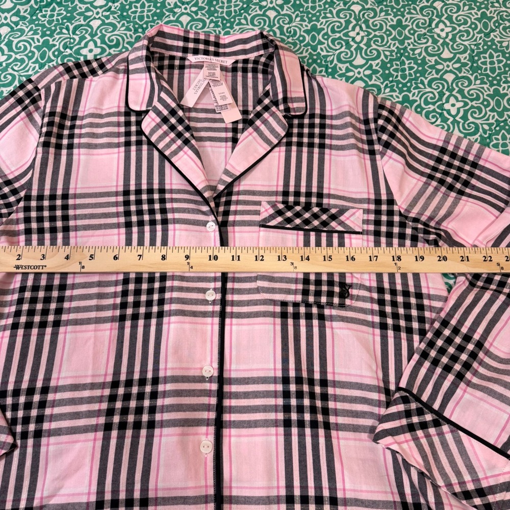 Victorias Secret Pink Plaid Flannel Pajama Set Lurex Shimmer Womens Small Pjs - Picture 5 of 11